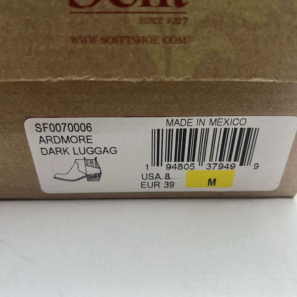 Sofft Ardmore Women’s 8 M Dark Luggage Brown Leather Heeled Ankle Booties NIB
